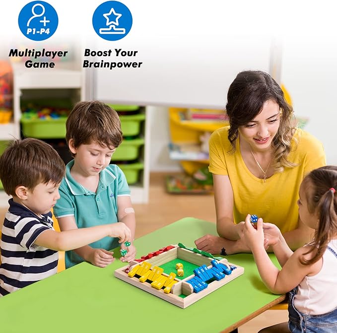 Shut The Box Game, 4-Player Wooden dice Game That's Perfect for Parties and Gatherings. It enhances Math and Decision-Making Skills While Providing Endless Entertainment.