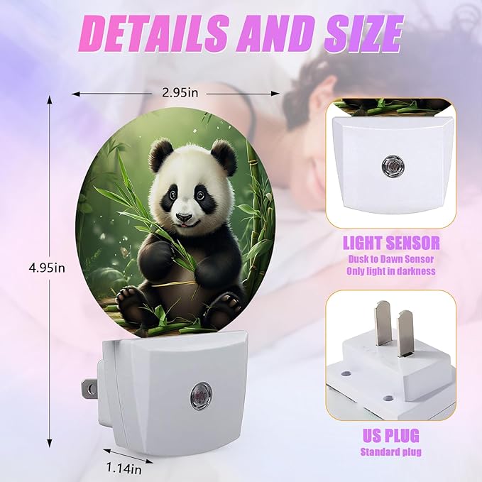 Cute Panda Night Light Animals Night Lights LED Lamp Round Plug into Wall Nightlight with Dusk to Dawn Sensor Home Hallway Stairway Kitchen Decor