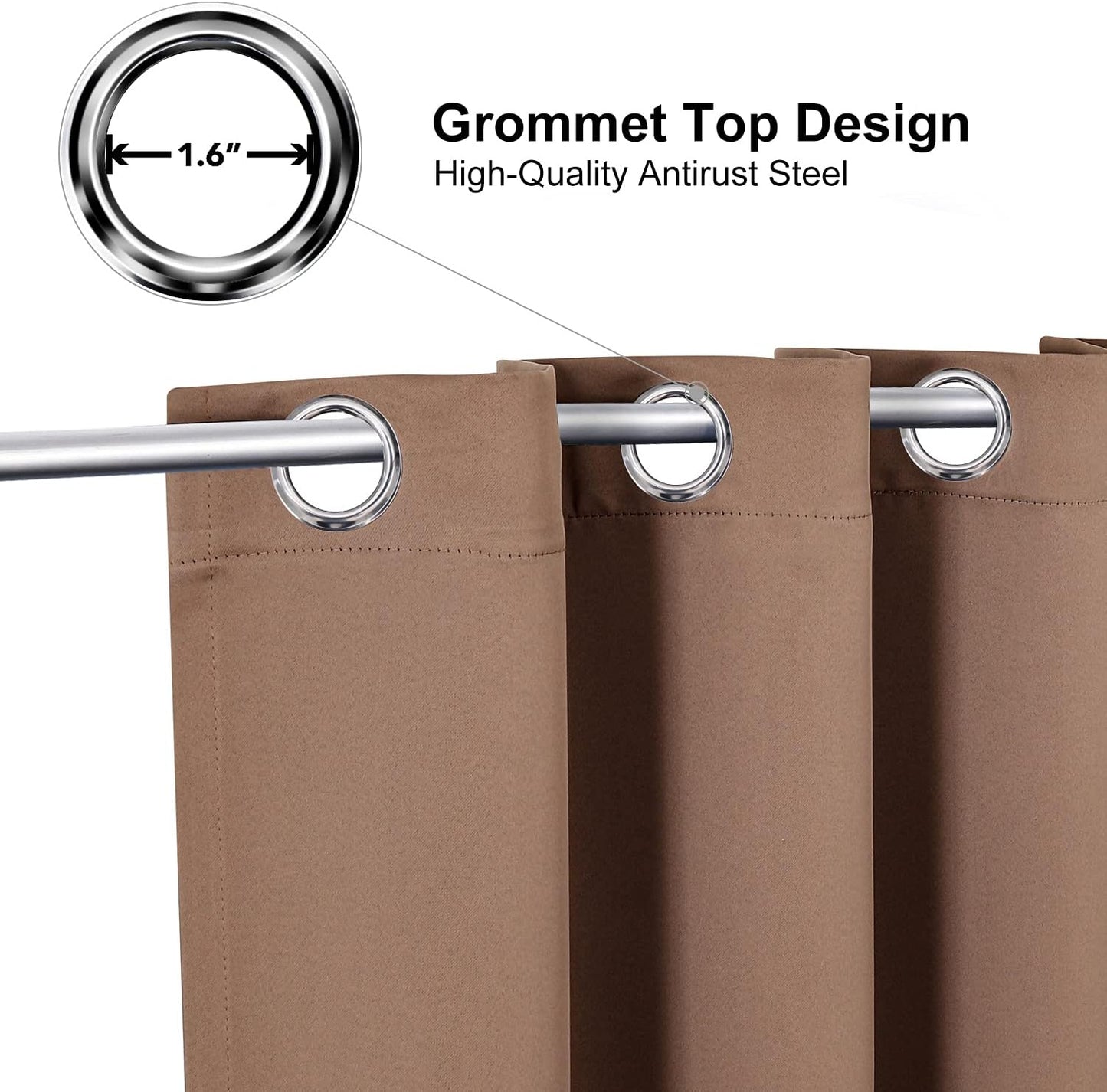 ChrisDowa Room Darkening Curtains 120 Inches Long 2 Panels Set for Living Room, Grommet Thermal Insulated Blackout Curtains for Bedroom (Cappuccino, 52 x 120 Inch)