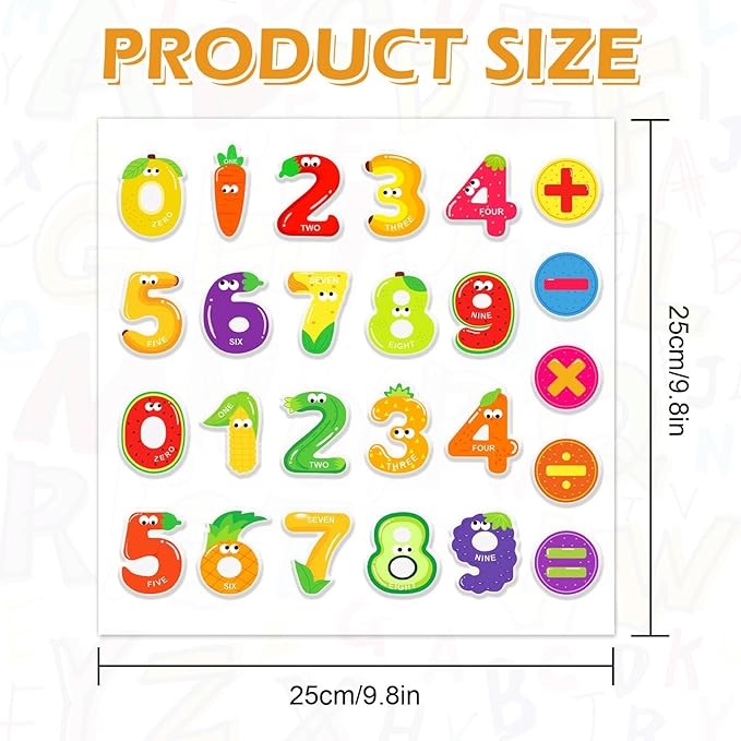 Whaline 50Pcs Number Thick Gel Clings Colorful Fruit Shaped Number 0-9 Window Gel Decals for Back to The School Math Learning Education Home Classroom Nursery Decor, 2 Sheet