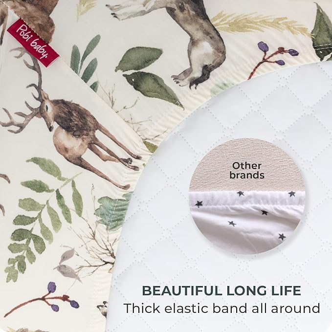 Pobibaby - Premium Single Fitted Baby Boy Crib Sheets for Standard Crib Mattress - Ultra-Soft Cotton Blend, Safe and Snug, and Stylish Woodland Crib Sheet (Wildlife Animal)