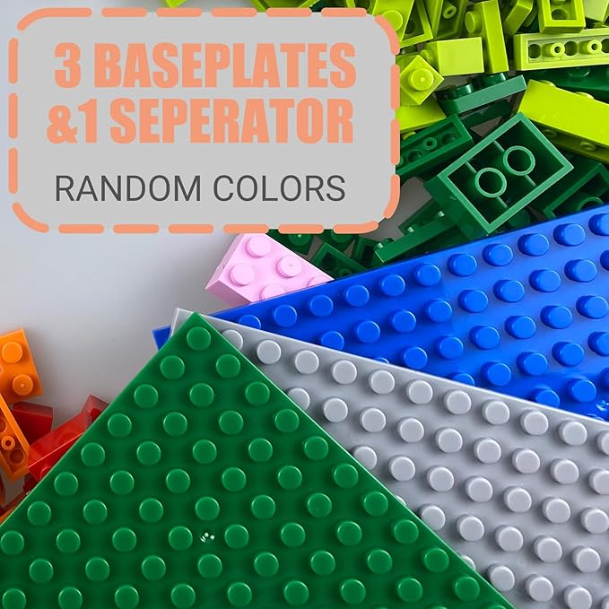 1000 Pieces Building Blocks, Classic Stackable Base Plates, 3 6.3" x 6.3" Blue, Gray and Green Base Plates, Compatible with All Major Brands