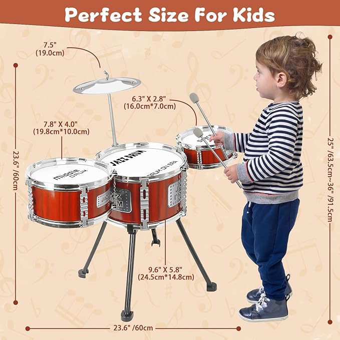 Kids Drum Set Music Toy Drum Set for Toddlers Ages 3-5 Jazz Drums Kit with Stool, 3 Drums Percussion Musical Instruments Toys for 3 4 5 Year Old Boys Girls Gifts