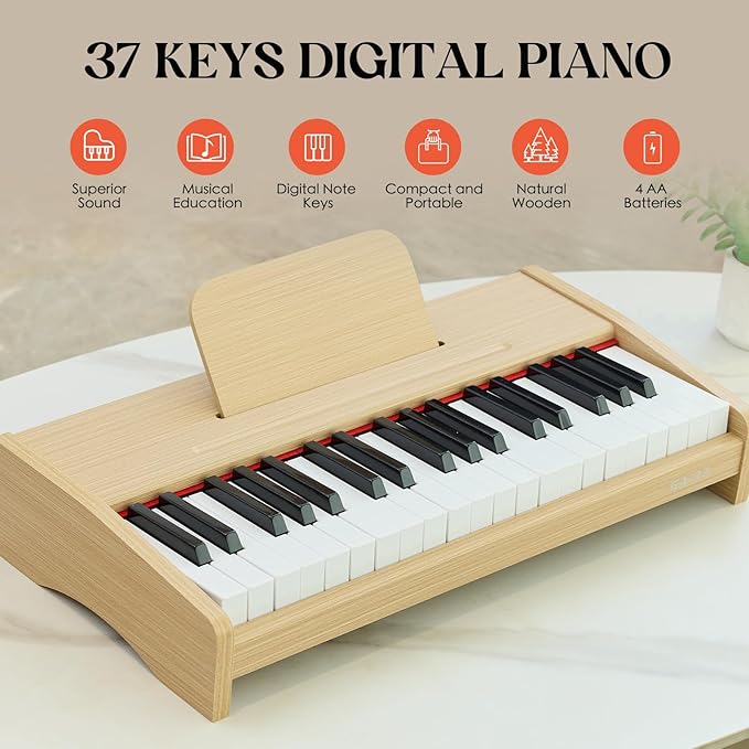 Kids Piano Keyboard, 37 Keys Digital Piano for Children, Toddler Music Educational Instrument Toy Wood Piano for 3+ Girls and Boys