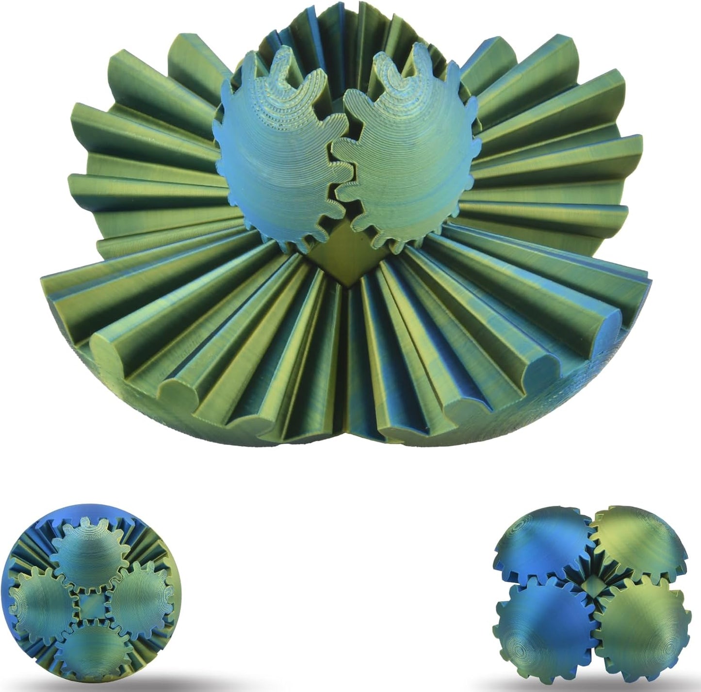 3D Printed Gear Sphere Ball – Colorful Gear Ball Fidget Gear Sphere Puzzle Cube Stress Relief Toy for Office and Home Decor Unique Gift Idea for Friends and Family (Gold&Blue)