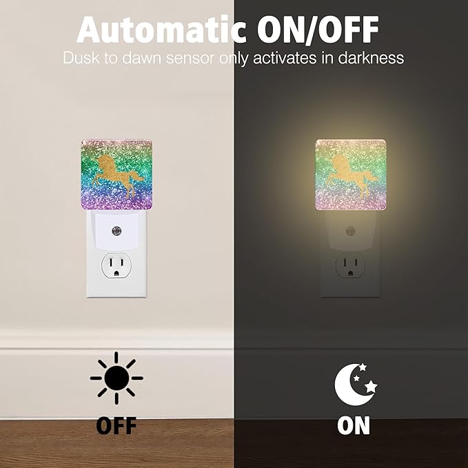 Sparkles Unicorn Night Lights Plug into Wall for Girls Boys Room, Night Lights LED Lamp with Dusk to Dawn Sensor Nightlight for Bedroom Kitchen Bathroom Hallway Home Wall Decor