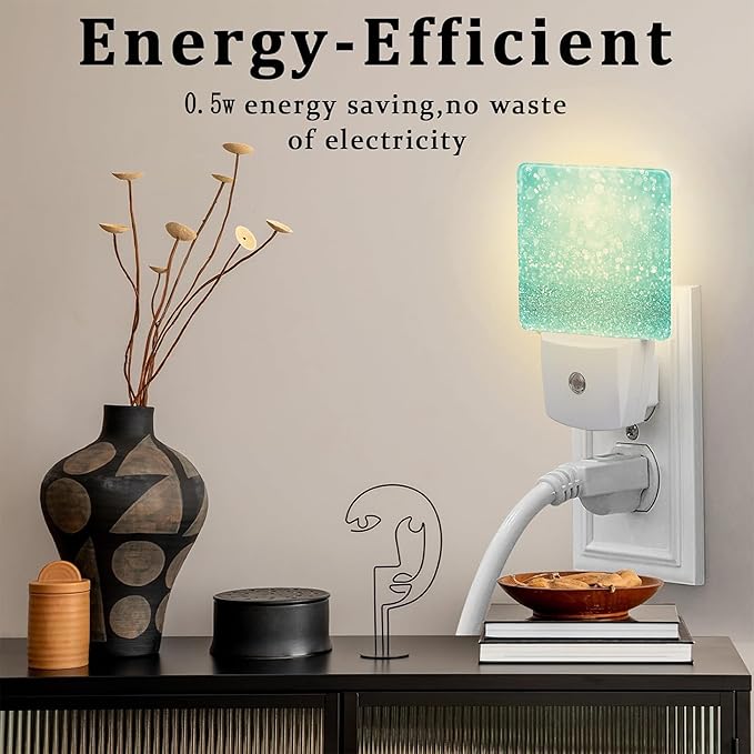 Teal Turquoise Glitter Night Light Plug into Wall, Green Sparkle Bling Dusk to Dawn Night Light Plug in,0.5w Energy Saving Sleep Friendly NightLight for Kids Boys Girls Home Decor