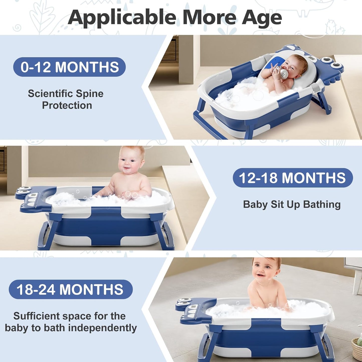 Collapsible Baby Bathtub for Newborn, Foldable Baby Bath Tub with Thermometer & Soft Floating Cushion & Drain Hole, Portable Travel Infant Bath Tubs for Newborns to Toddlers 0-36 Months Boy,NavyBlue