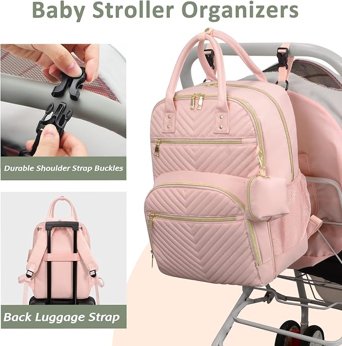 Diaper Bag Backpack,Baby Essentials Diapers Bag with Pacifier Case,Multipurpose Stylish Large Capacity Travel Backpack for Baby Girl/Boy(L-Pink)