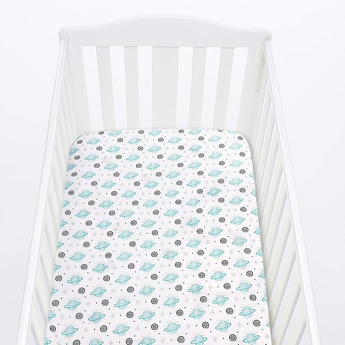 Pack and Play Sheets, 2 Pack Mini Crib Sheets, Stretchy Playard Fitted Sheet, Compatible with Graco Pack n Play, Soft and Breathable Material, Planet & Flower