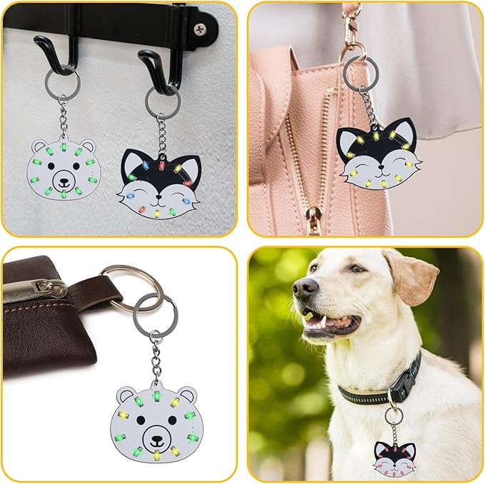 2 PCS Soldering Learning Kit, ICSTATION Fox and Bear Keychain Soldering Project with SMD LED Flashing Lights Cute Halloween Present Soldering Practice Kit for Diyers Student Teaching and Learning