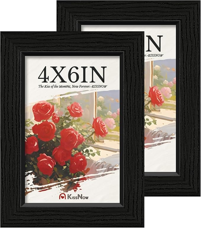 4x6 Picture Frame 2 Pack, Black Solid Wood Gallery Photo Frame, Wall Hanging or Tabletop Display