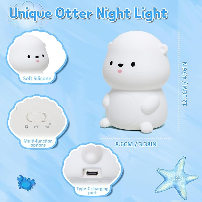 Otter Night Light, Cute Sea Otter Lamp Gifts,Animal Silicone Night Lamp, Cute Room Decor Night Light Birthday Christmas Gifts