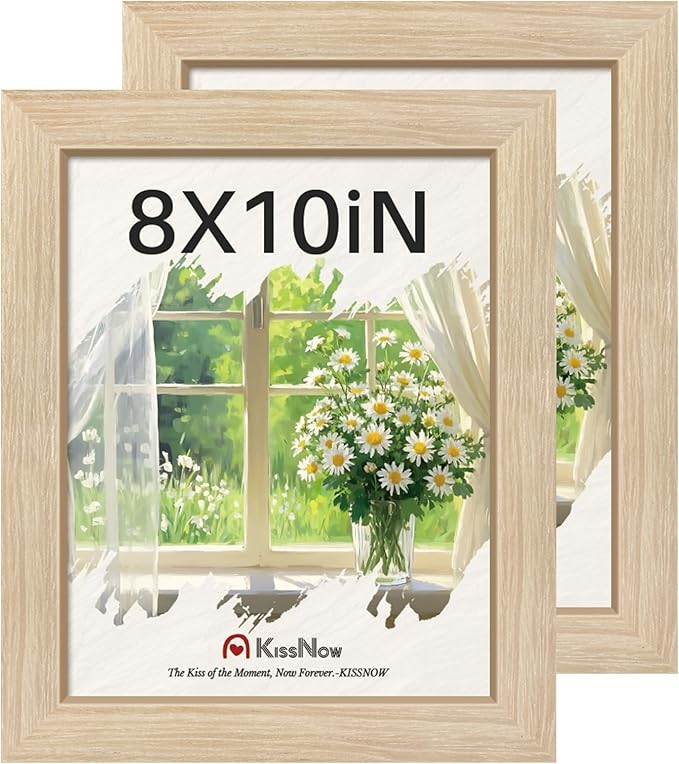8x10 Picture Frame 2 Pack, Natural Oak Wood Gallery Photo Frame, Wall Hanging or Tabletop Display