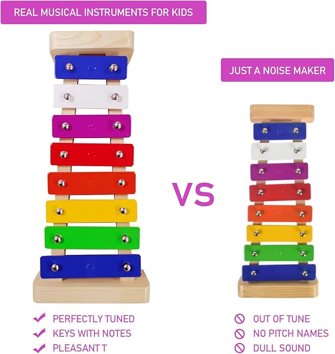 Xylophone for Kids,Glockenspiel with 2Child Safe Mallets 8Notes Diatonic,Colorful Metal Bars with Educational Development Musical,Xylophone for Toddlers,Kid Toy as Holiday/Birthday DIY Id