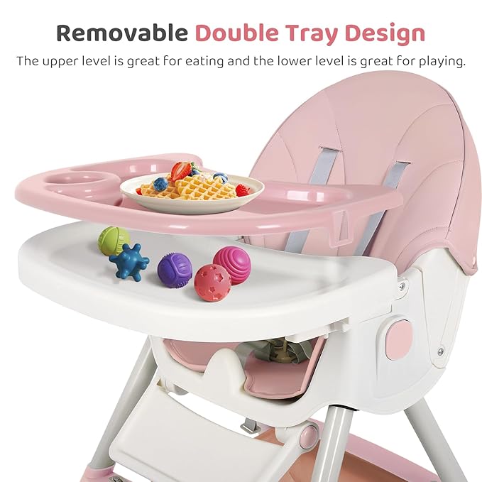 6-in-1 Foldable Baby High Chair for Babies & Toddlers – Adjustable Height & Recline, 5-Point Safety Harness, Removable Tray | Portable Highchair, Space-Saving & Easy Clean | Silla de Comer para Bebé