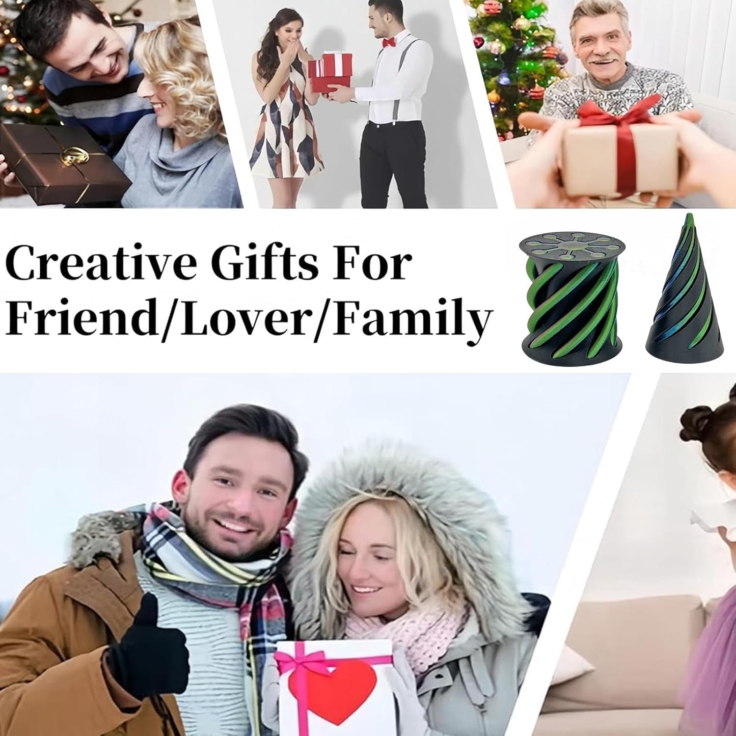 Impossible Pyramid Passthrough Sculpture - 2Pcs 3D Printed Spiral Cone Fidget Toy, Stress and Anxiety Relief Toy, Pass Through Pyramid Fidget Toy for Adult Children (Colorful-Green)