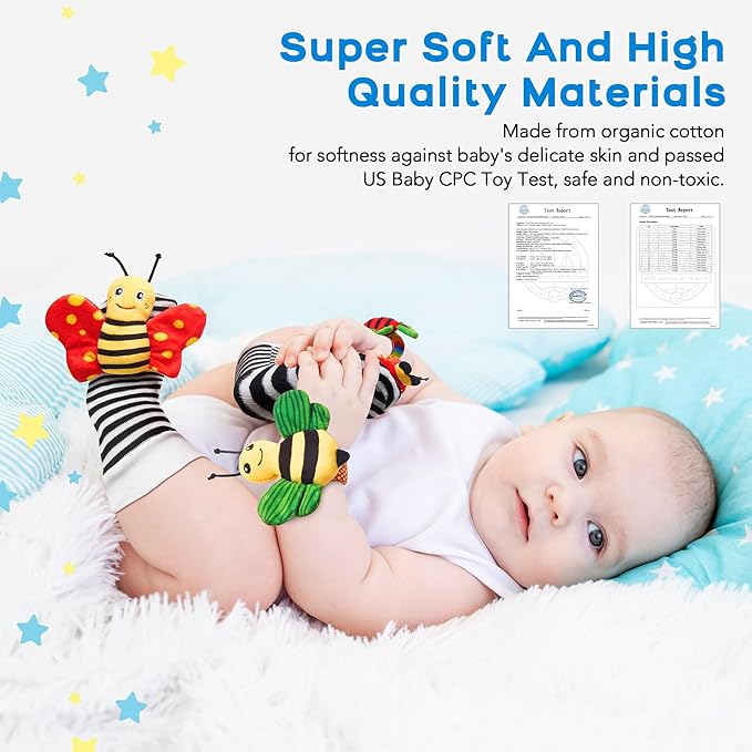 Baby Toys 0-6 Months: Baby Rattles 0-6 Months Baby Essentials for Boys Girl Infant Toys Wrist Rattles Socks Hand & Feet Newborn Essentials Must Haves Registry Search Shower Gifts for 0-3 0-12 Months