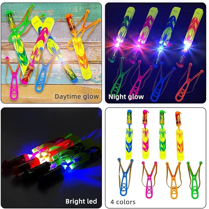 Slingshots Rocket Launcher for Kids, Finger Rocket Flying Copter with Led Lights- Flying Rockets Toys Summer Activities Camping Games Party Favor Gifts for Boys Girls Age 3+ (12 Pack)