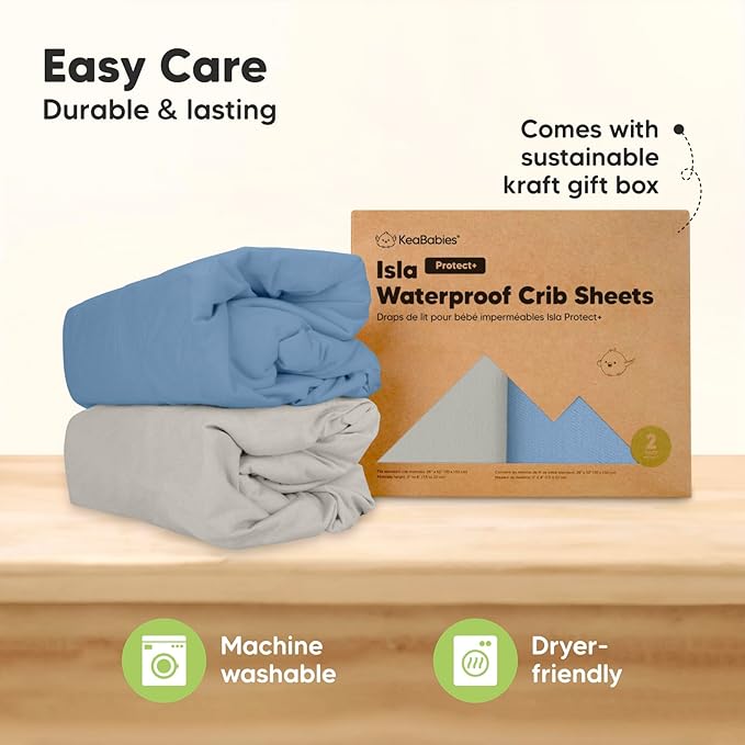 2-Pack Waterproof Baby Crib Sheets for Boys, Girls - 52x28 Viscose Derived from Bamboo Toddler Bed Sheet Neutral, Fitted Crib Mattress Protector Cover for Baby Bedding, Soft & Gentle (Slate)