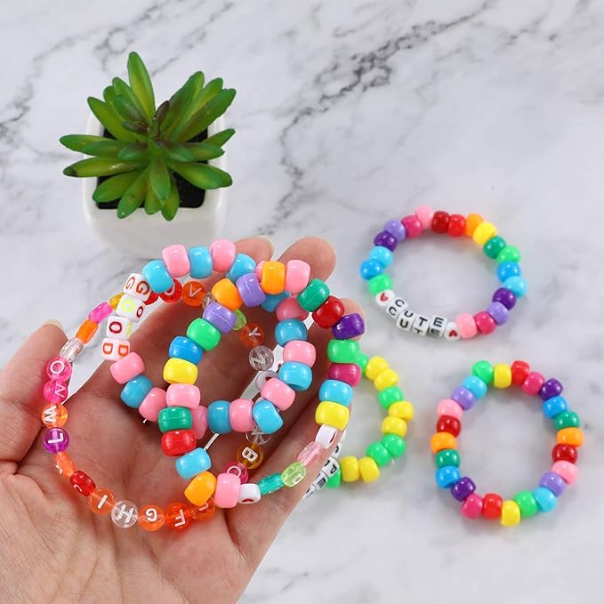 1720+pcs Pony Beads Kit 1830pcs 6 Style Letter Alphabet Beads Rainbow Plastic Pony Bead Bulk Multicolor Kandi Bead Elastic String DIY Crafts Jewelry Making Kit for Bracelets Necklaces