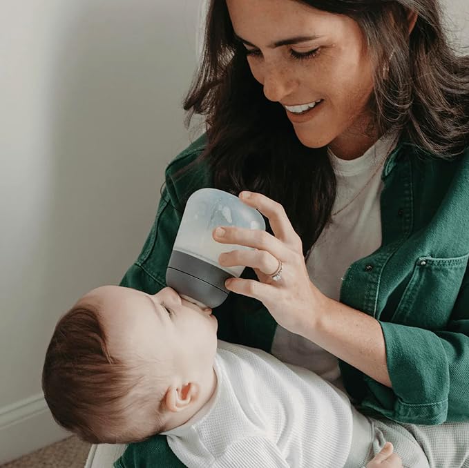 Nanobebe Flexy Silicone Baby Bottle, Anti-Colic, Natural Feel, Non-Collapsing Nipple, Non-Tip Stable Base, Easy to Clean 2-Pack, Grey, 9oz