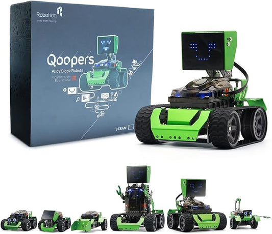 Robobloq Qoopers 6 in 1 Programming Robot Building Kit with Remote Control, LED Martrix, Ultrasonic Sensor etc. for Scratch Arduino Python Learning, Coding Toy for Kids