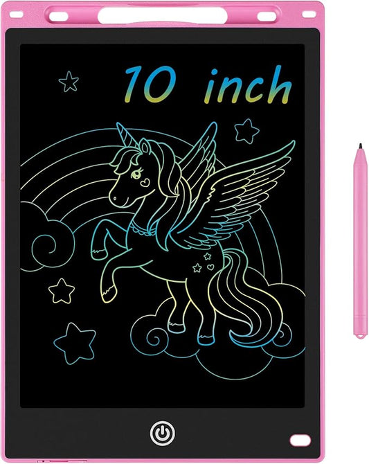 10 Inch LCD Writing Tablet - Colorful Electronic Drawing Pad & Doodle Board for Kids Ages 3-8, Erasable Educational Toy, Birthday and Christmas Gift for Girls and Boys (Pink)