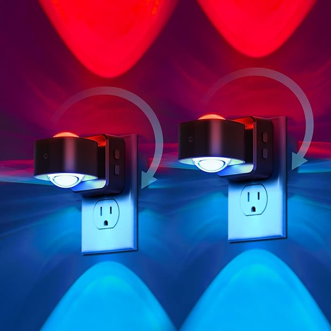 Briignite Night Light Projector, RGB Color Changing Night Light for Kids, 180° Rotating Night Lights Plug into Wall, Dusk to Dawn Sensor, RGB Ambient Lighting for Gaming Room Bathroom Gifts, 2 Pack