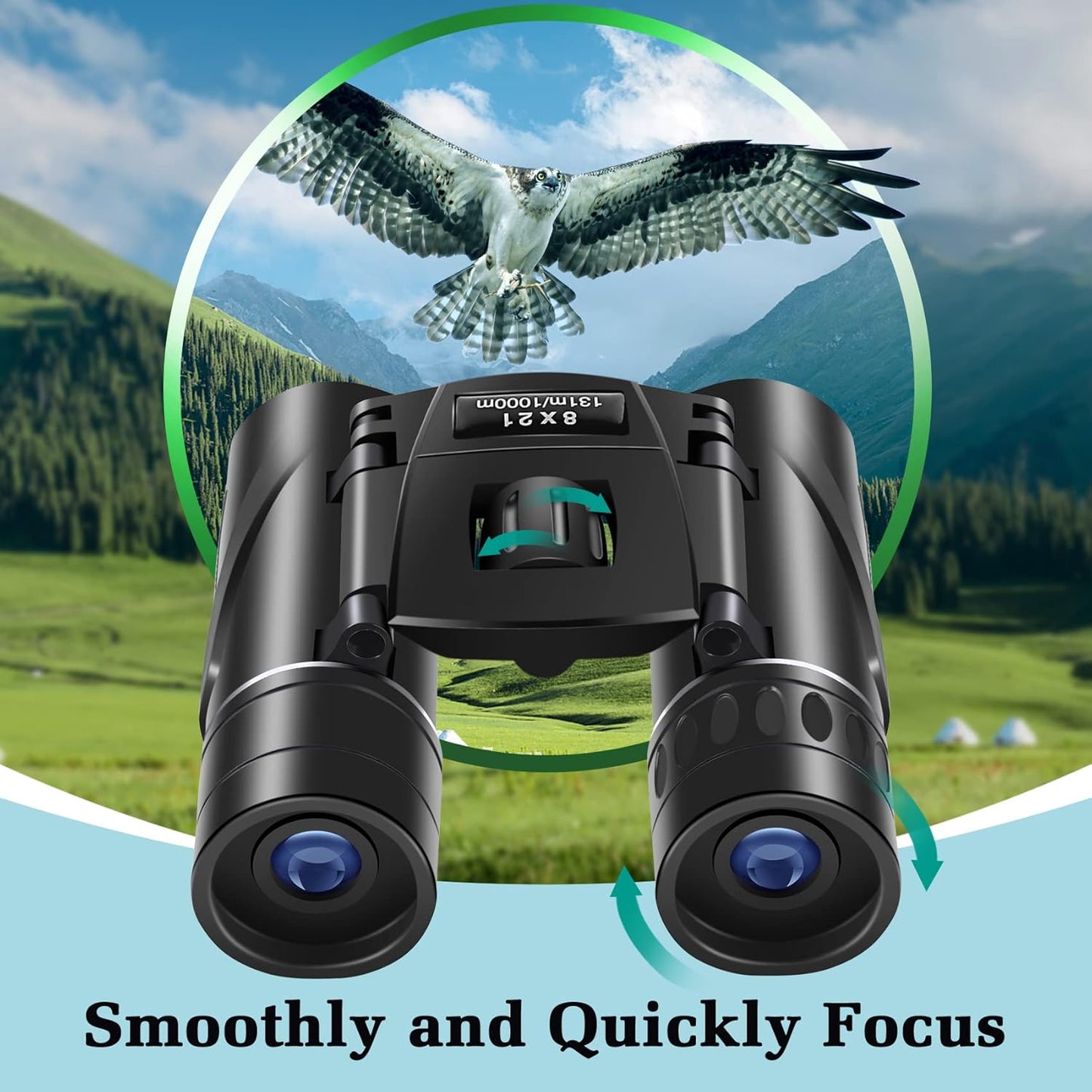 8x21 Mini Lightweight Binoculars, Compact Pocket Binocularsfor Adults Kids, Small Protable Binoculars for Bird Watching Travel Opera Theater Sports Scenery