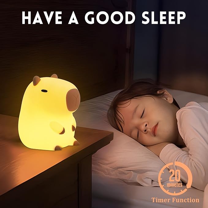 Cute Capybara Night Light, Capybara Gifts for Kids Friends, Silicone Animal Nursery Lamp with Rechargeable Timer Dimmable, Perfect Birthday Christmas Easter Gift, Best Home Bedroom Decor