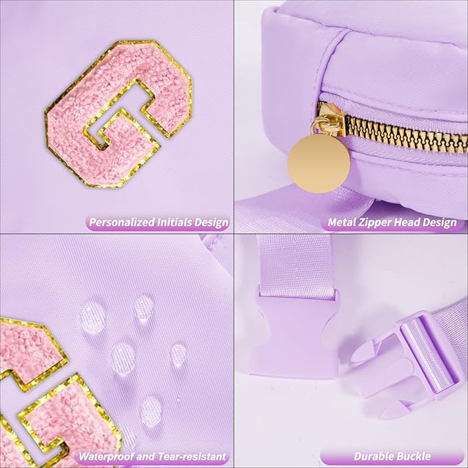 Mini Belt Bag Fanny Pack with Initials Letter Patch Small Crossbody Bags Cute Stuff Birthday Gifts for Teenager Girls Trendy Stuff for Teens - G,Lavender