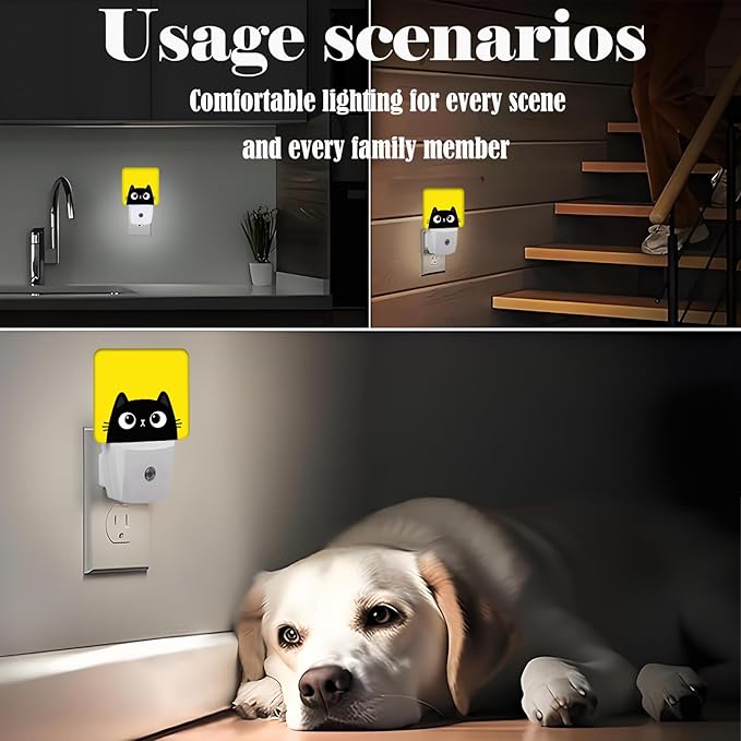 Black Cat Gaze Night Light,Plug-in Night Lights with Dusk-to-Dawn Sensor for Stairway,Hallway,Bedroom Sleep Friendly Ideal for Women/Girls/Boys Gift,0.5w