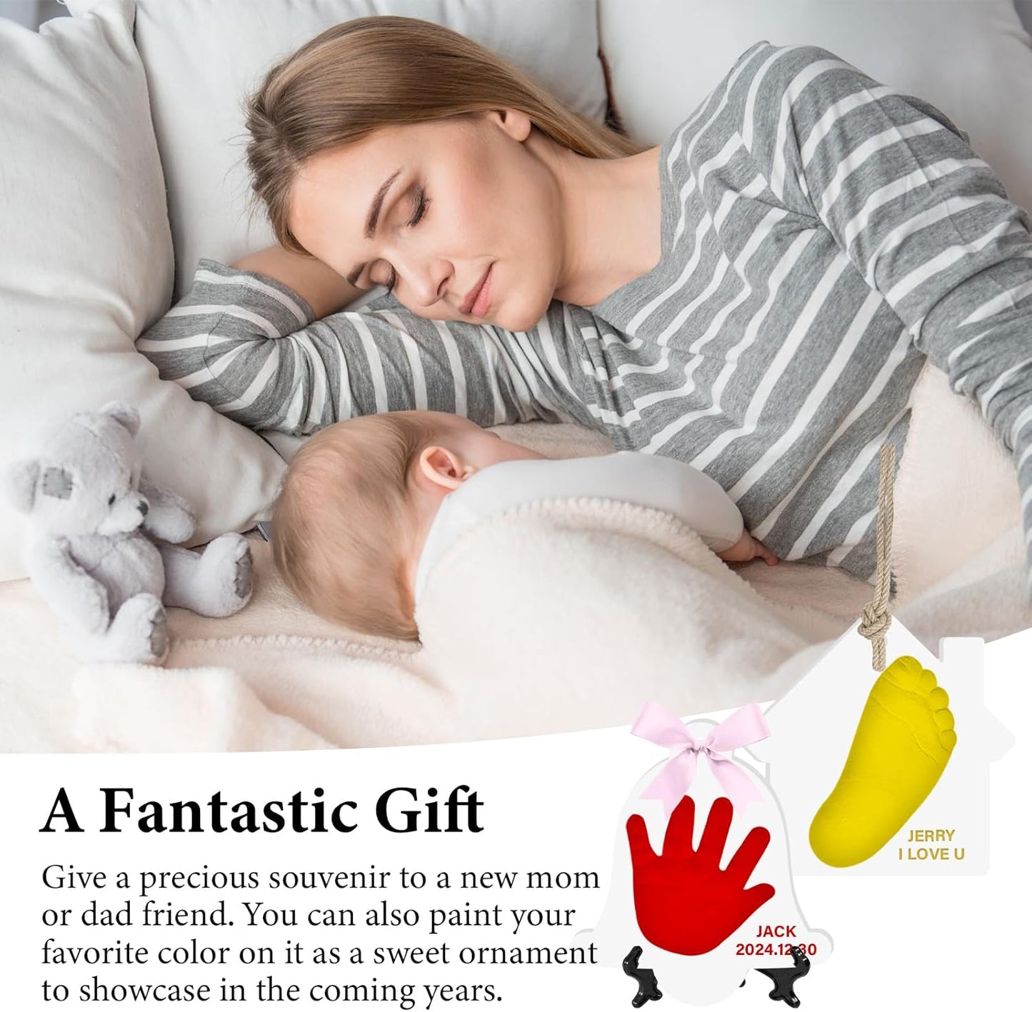 Baby Handprint Footprint Keepsake Ornament Kit, Personalized Baby Foot Printing Kit for Newborn Clay Impression Handmade DIY Imagination to Create