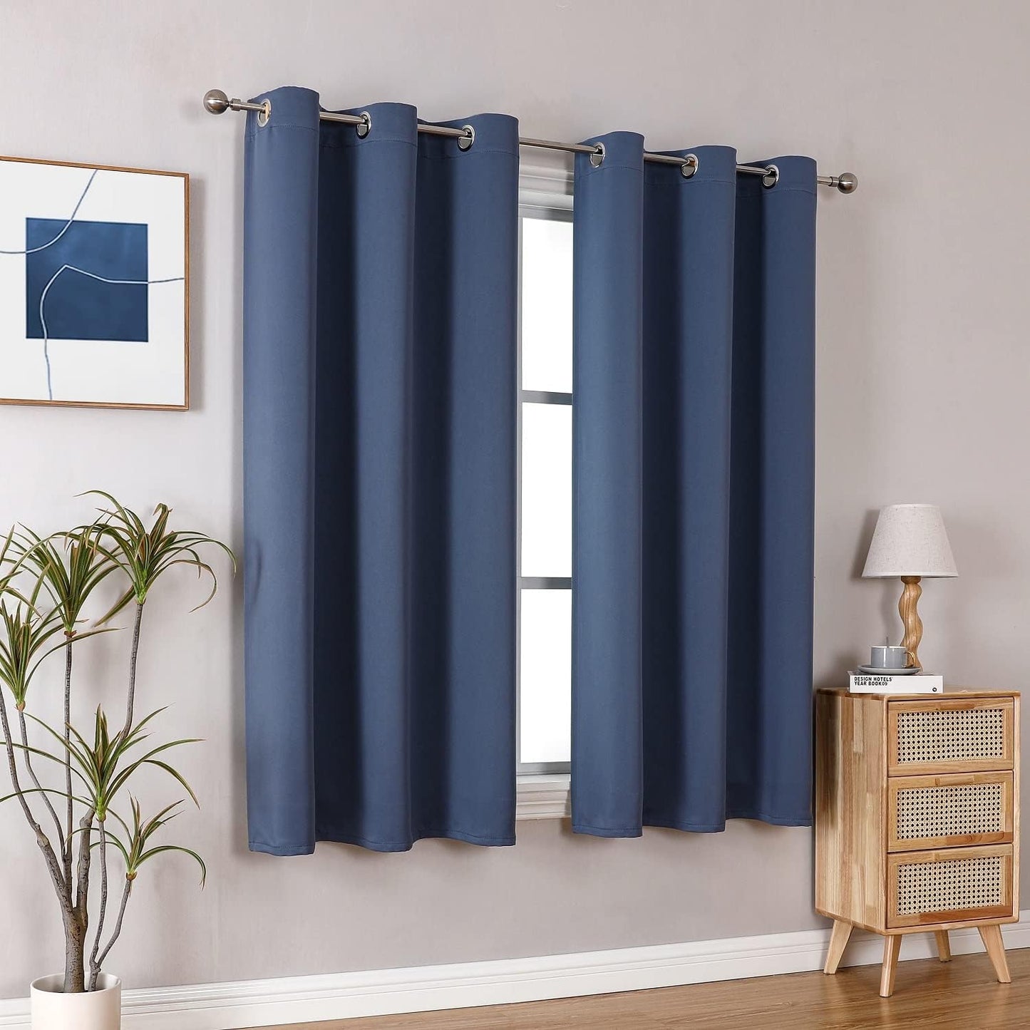 ChrisDowa Small Window Curtains 40 inches Long for Bedroom - Grommet Short Thermal Insulated Room Darkening Curtains for Kitchen (2 Panels, Stone Blue, 29 x 40 Inch)