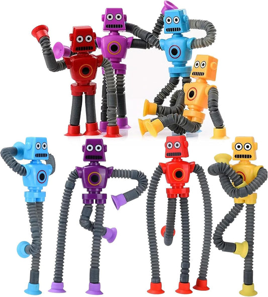 Pop Tubes Robot Toys Fidget Toy 8 Packs Telescopic Suction Cup Robotics Toys Autism Sensory Toys for Toddlers Boys Girls Party Favors (8 pcs)