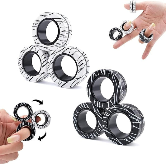Cevioce 6 PCS Magnetic Rings Fidget Toys Set for Teens,ADHD Anxiety Magnetic Finger Spinner for Adults and Kids,Coolest Magnet Stress Relief Toy Birthdays Gifts for 8 9 10 11 12+ Year Old Boys Girls