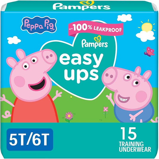 Pampers Training Pants - Easy Ups Girls & Boys - Size 5T-6T, 15 Count, Peppa Pig Potty Underwear (Packaging May Vary)