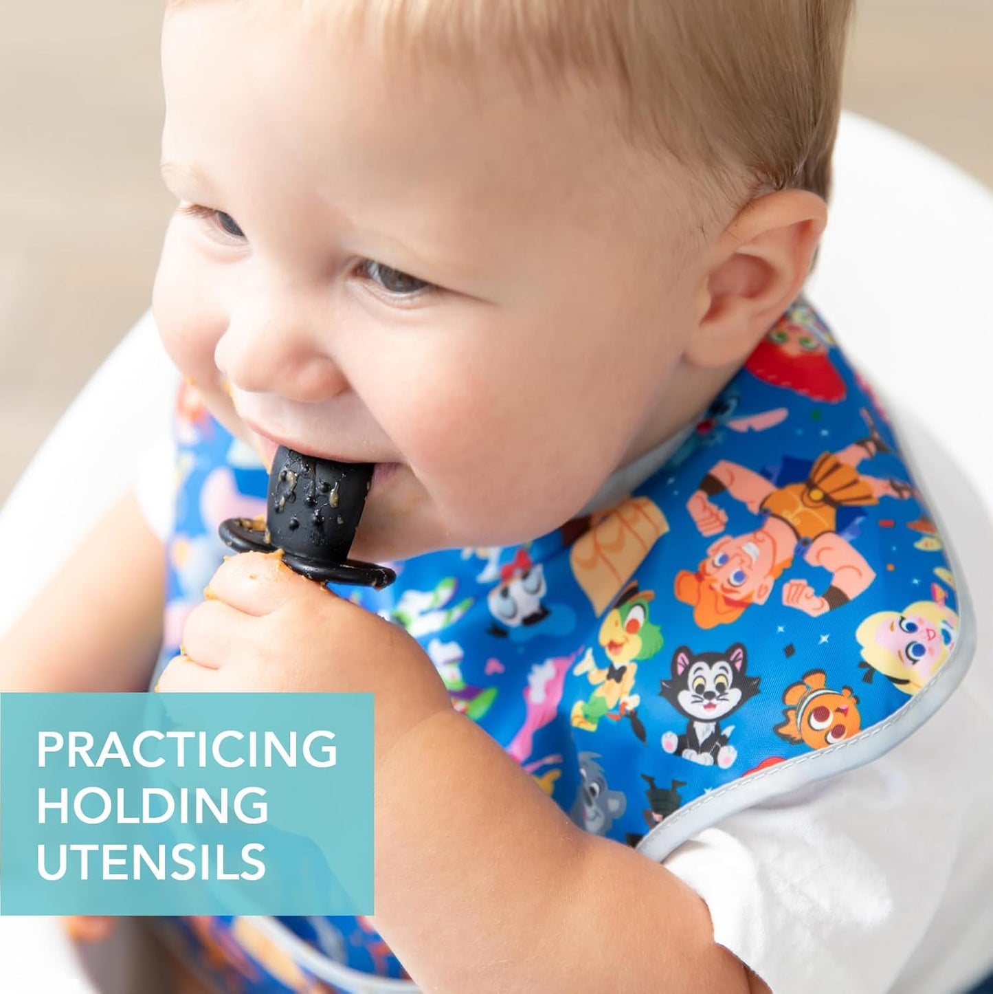 Bumkins Disney Baby Utensils Set, Chewtensils Silicone Spoons for Dipping, Self-Feeding, Baby Led Weaning, Trainer Learning First Stage Stage Eating, Fork and Spoon, Babies 6 Months, Mickey Mouse