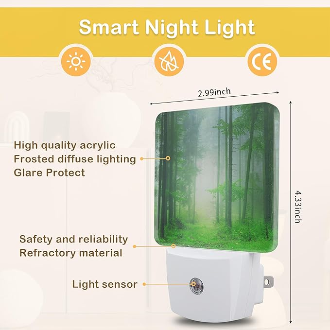 Misty Forest Night Light, Fantasy Green Tree Night Lights Plug Into Wall with Dusk to Dawn Sensor Wall Lamp, Nightlights for Bedroom, Bathroom, Hallway, Kitchen, Gifts Ideal for Girls Women