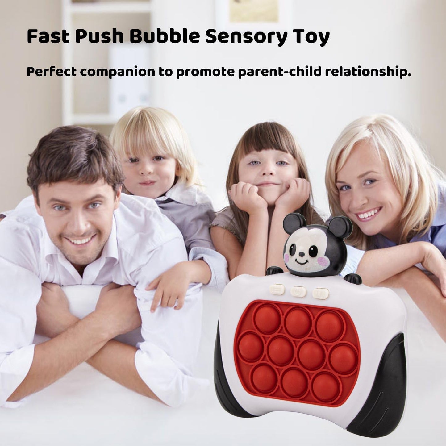 Fast Push Bubbles Pop Fidget Toy It Game, Quick Push Light Up Pop Interactive Sensory Toy, Fast Push Button Game for Kids Adult, Stress Relief Handheld Game Present Toy for 3 4 5 6 7 Years Boy Girl