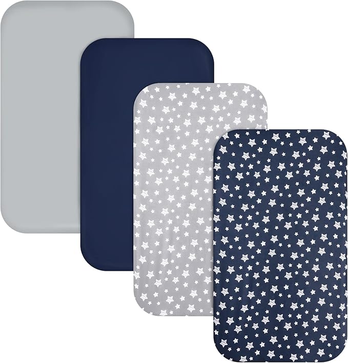Pack and Play Sheets Boys, 4 Pack Mini Crib Sheets, Stretchy Pack and Play Playard Fitted Sheet, Compatible with Graco Pack n Play, Soft and Breathable Material, Navy