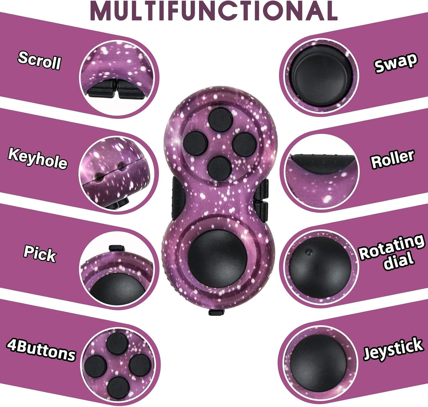 WTYCD Original Fidget Toy Game, Rubberized Classical Controller Fidget Concentration Toy with 8-Fidget Functions and Lanyard - Excellent for Relieving Stress and Anxiety