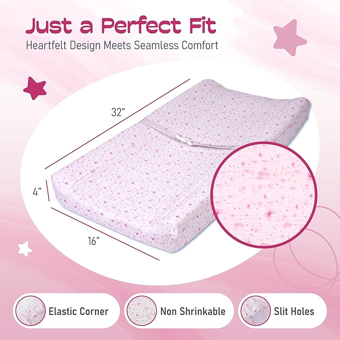 100% Muslin Changing Pad Cover Ultra Soft, Breathable, Secure Fit, Fade-Resistant Prints for Boys and Girls (Pack 2)