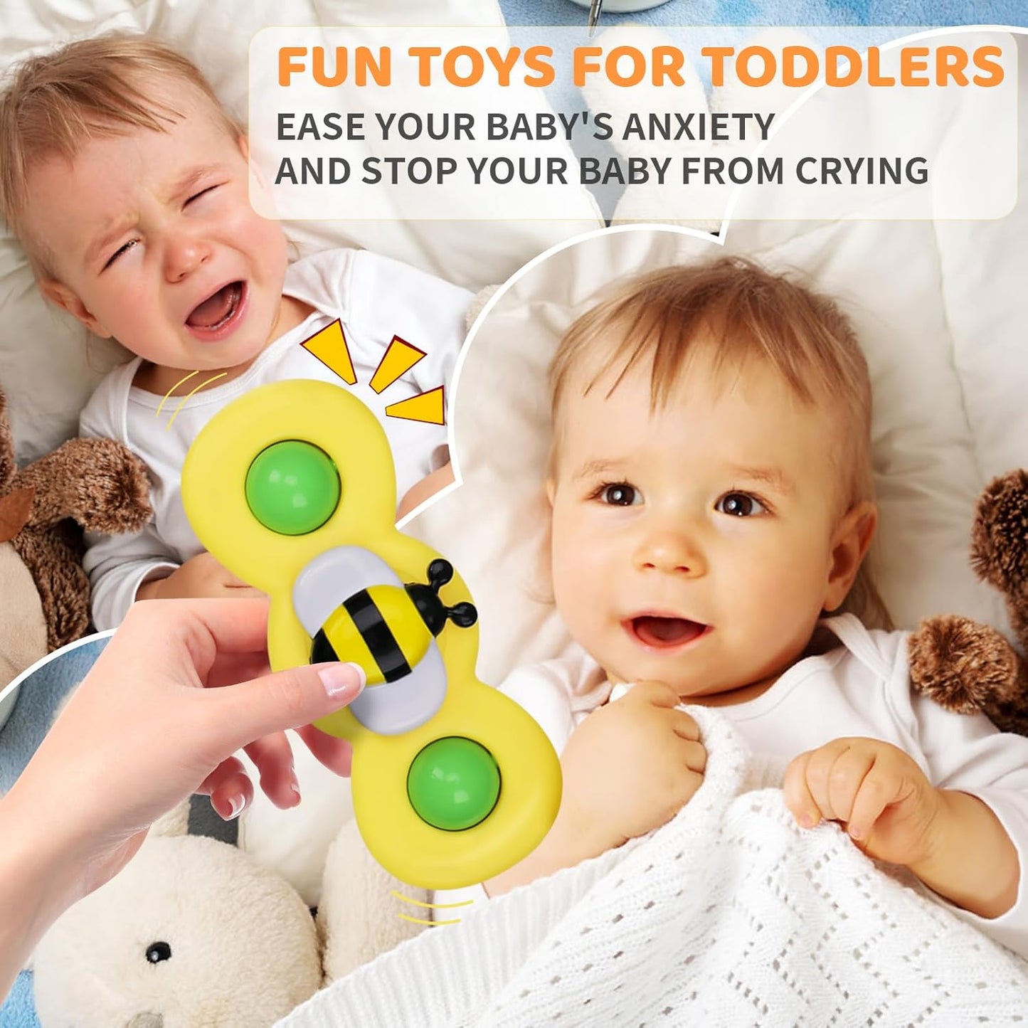 3pcs Suction Cup Spinner Toy for Baby 12-18 Months Baby Travel Fidget Sensory Toys for Toddlers 1-3 Bath Toys for 2 Year Old First Birthday Gifts for 1 Year Old Boys Girls