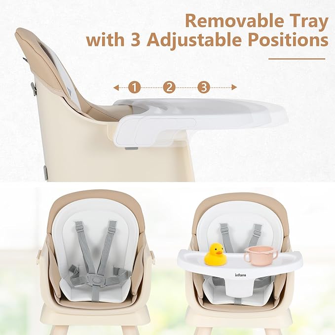 INFANS 8 in 1 Baby High Chair, Convertible Highchair for Babies and Toddlers, Infant Dining Booster Seat, Building Block Table, Kids Stool Table Chair Set with Removable Tray (8 in 1, Light Brown)
