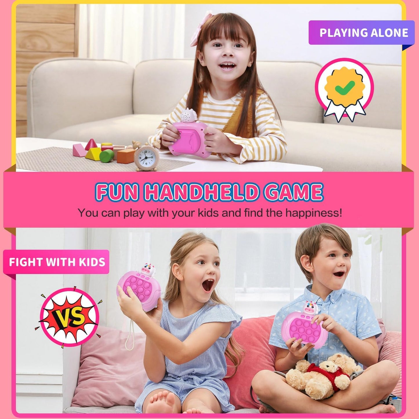 Handheld Game for Kids, Fast Push Game Fidget Toys Quick Press Bubble Game Console, Puzzle Game Machine, Light up Game Sensory Kids Toys for Ages 3-12, Birthday Gift for Boys & Girls & Teens