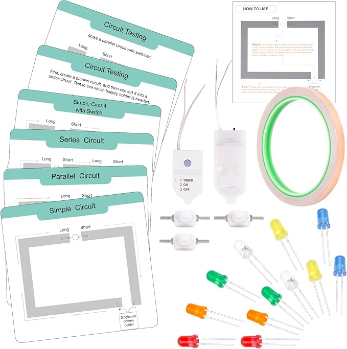 Paper Circuits Kit for Kids, STEM Electric Circuit Kit, Child-Friendly Paper Circuit Board, Led Light Diodes, Copper Foil Tape, Educational STEM Toys Science Experiments Kit for Kids 8-12