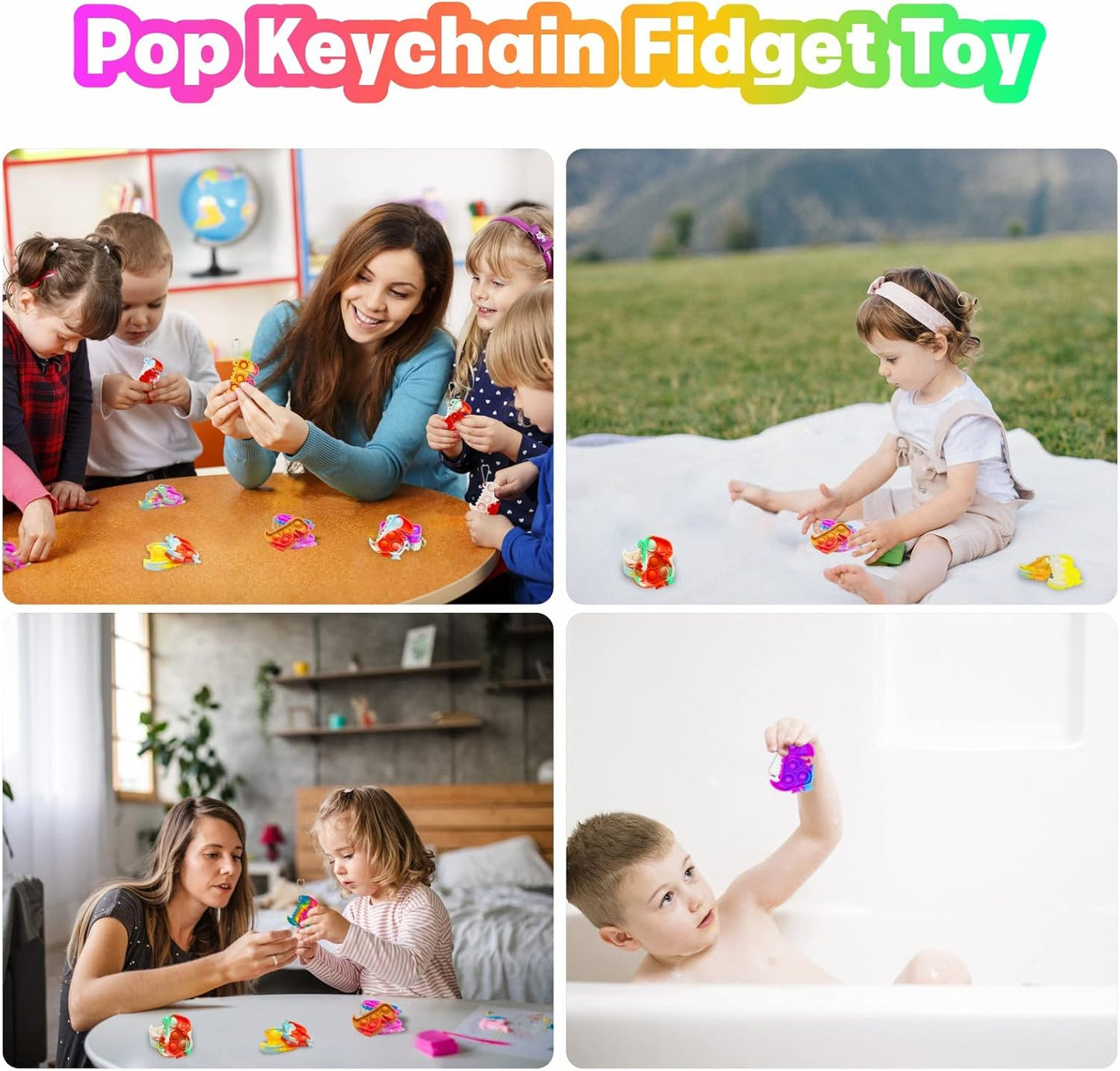 Dinosaur Party Favors Pop Fidget Toys Bulk Its 12PCS Mini Pop Keychain It Fidget Toy Packs Fidgets for Classroom Prizes for Kids Birthday Christmas Stocking Stuffers for Kids Sensory Toys