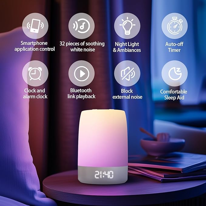 Nursery Night Light for Kids,Baby Sleep Music rain Sound Machine,Rechargeable Nursery Wireless lamp for Breastfeeding,White Noise Soother,Wake Alarm Clock,APP Remote Control,Boys and Girls Room